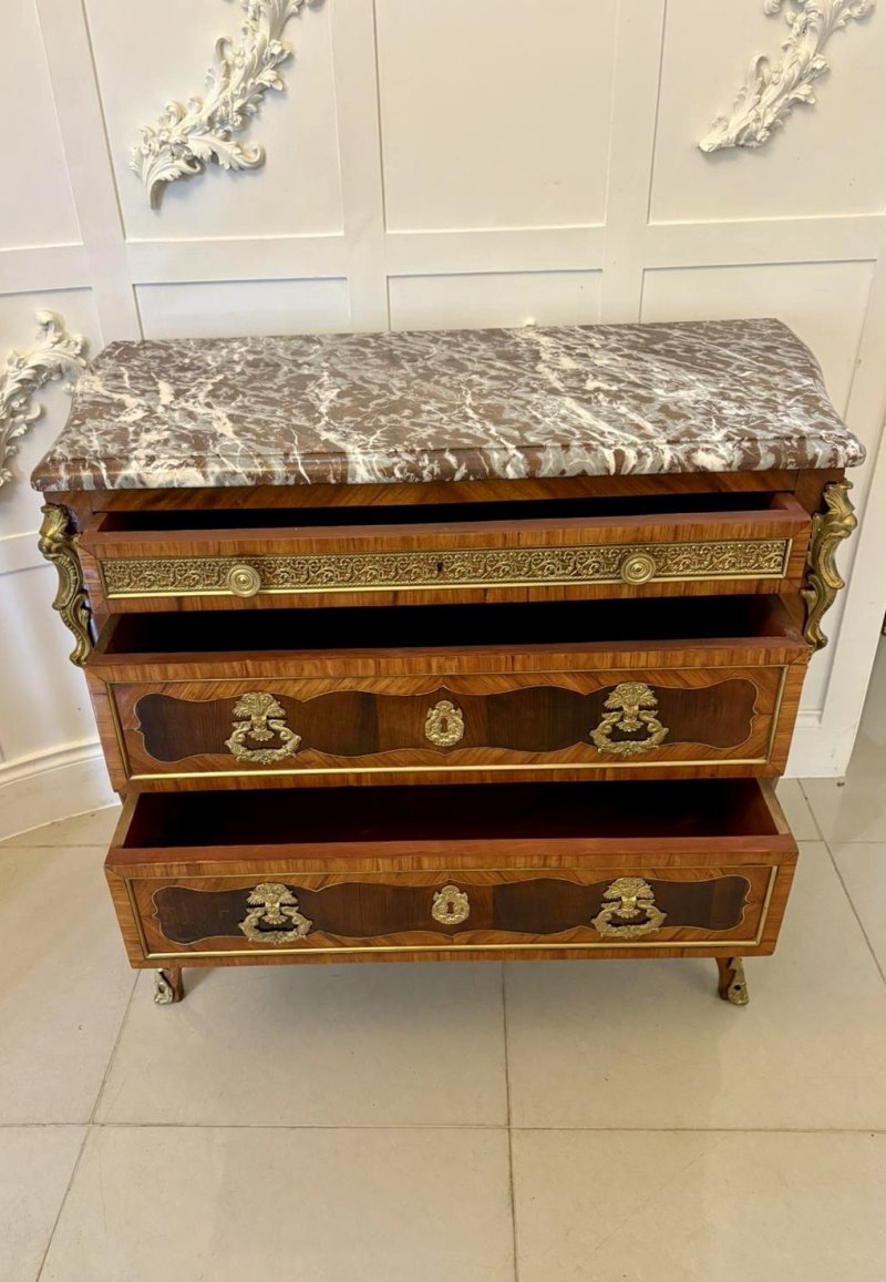 Outstanding Quality Antique Victorian French Marble Top Commode Chest of Drawers - Image 4